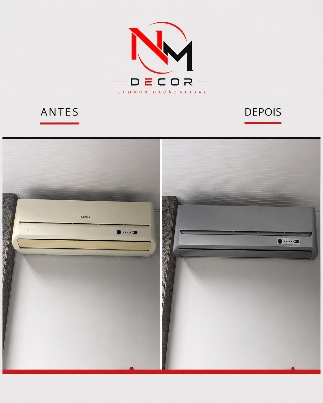 Antes e depois de ar-condicionado envelopado em cinza